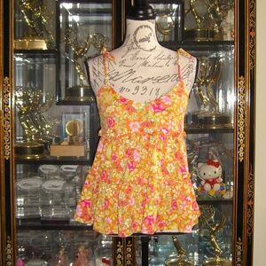 PLANET GOLD FLORAL PRINT TIERED CAMISOLE TOP M